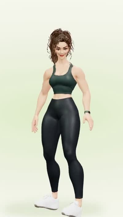 Joule, deine virtuelle Fitness-Trainerin, in grünem Sportoutfit